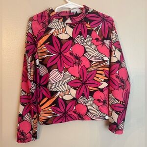 Gymboree Pink & Black Floral Long Sleeve Rashguard Shirt Small (5-6)